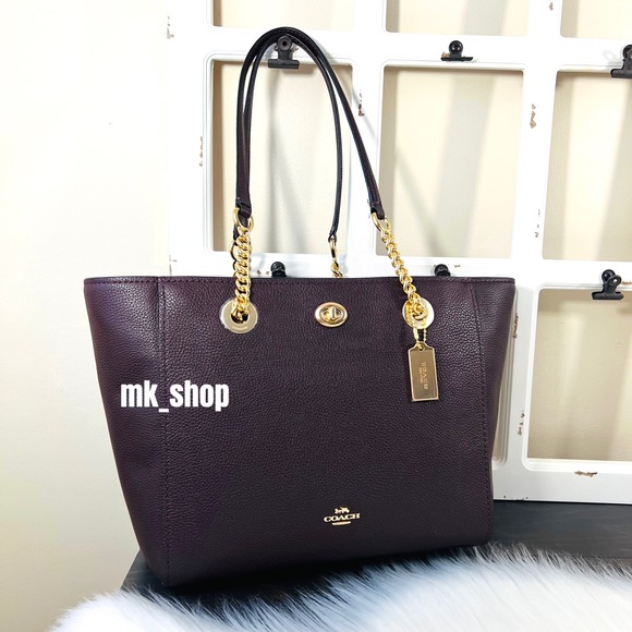 COACH Turnlock Chain Tote Bag Oxblood - Picture 3 of 13
